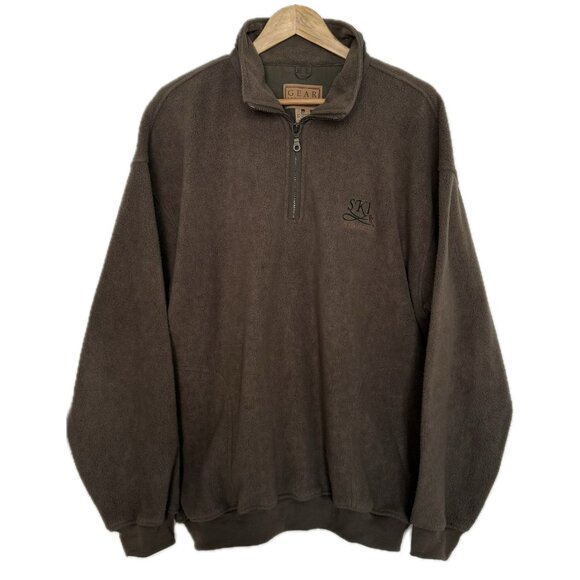 Vintage 1/4 Zip Fleece Men Large Brown Pullover Jacket 90s Ski Whistler Logo - Picture 1 of 16